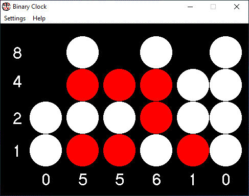 Binary Clock 05:56:10